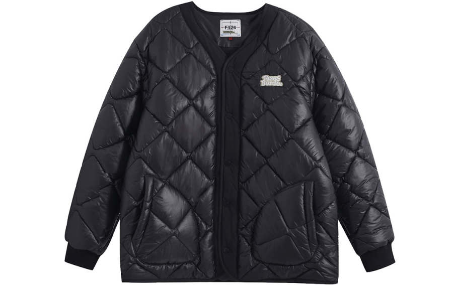 F426 Letter Collarless Loose Fit Puffer Jacket Unisex Couple's