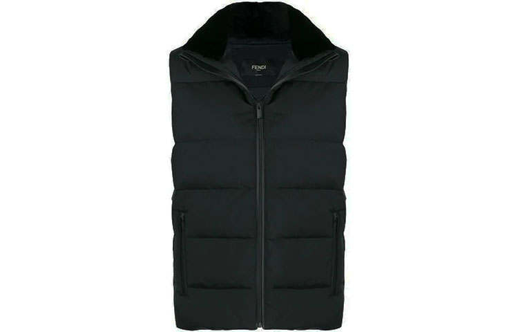 FENDI Down Vests Men's Black Hooded Moderate