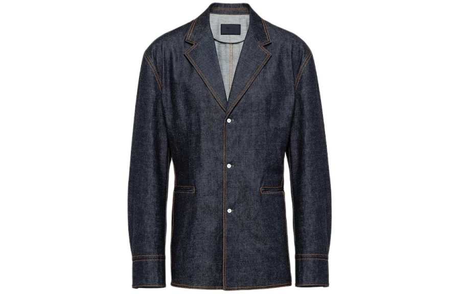 PRADA Prada Triangle-Plaque Button-Up Denim Jacket