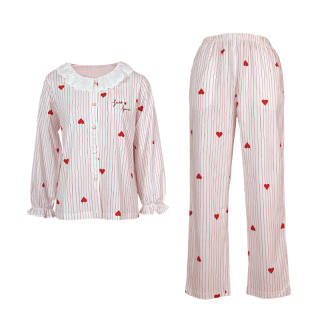 FENTENG Pajama Set Women's Red Stripes