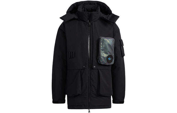 Adidas Originals Down Jackets Men's Black Hooded Moderate Parka Down Jacket