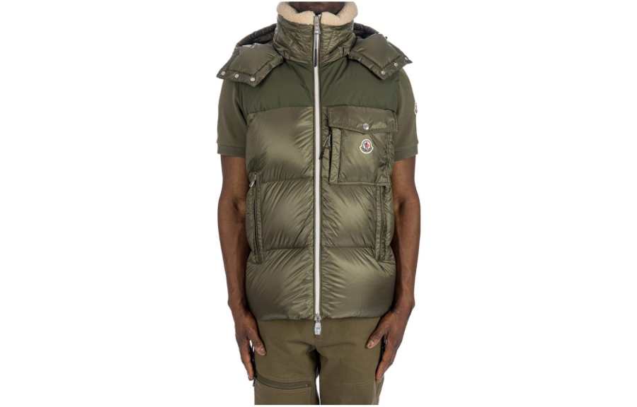 Moncler Vests Men's Green Hooded Non Detachable Moderate Other