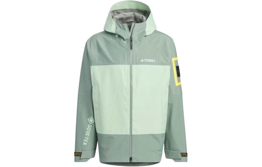 Adidas Adidas x NATIONAL GEOGRAPHIC Outdoor Hiking Waterproof, Windproof, And Breathable Windbreaker Jacket Men's Dusty Green
