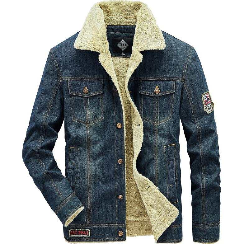 JEEP SPIRIT Fleece Lined Warm Stand Collar Style Denim Jacket Unisex