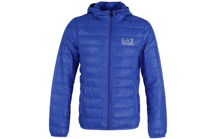 EMPORIO ARMANI EA7 Down Jackets Men's Royal Blue Hooded Lightweight