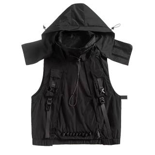 AOGZ Vests Unisex Black Detachable Hood Thin Workwear