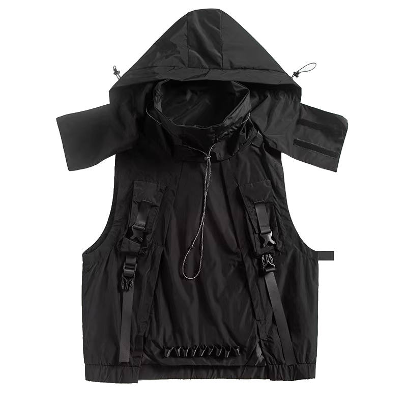 AOGZ Vests Unisex Black Detachable Hood Thin Workwear