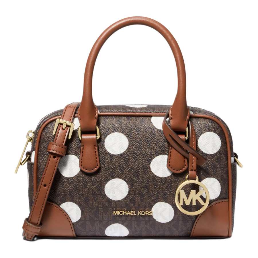 MICHAEL KORS Artificial Leather Shoulder Bag, Crossbody Bag, Handbag Women's Dark Brown & Leather Brown & White