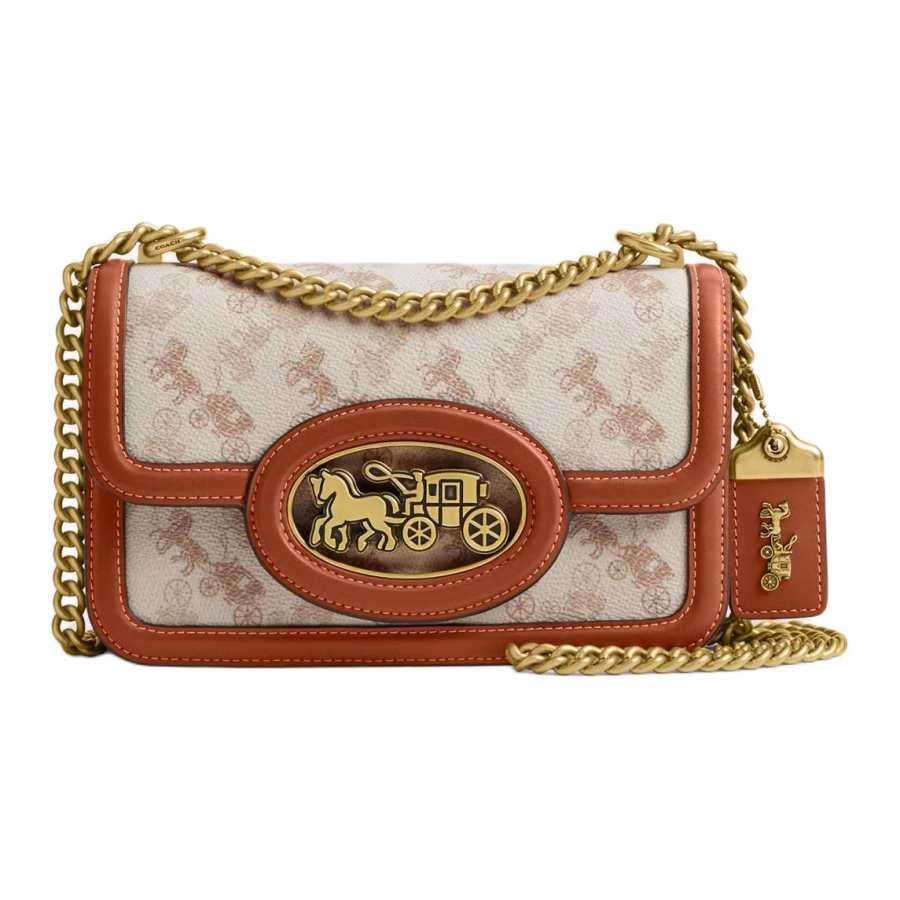 COACH Hero Coated Canvas Shoulder Bag, Crossbody Bag Small Women's Pencil White & Amber