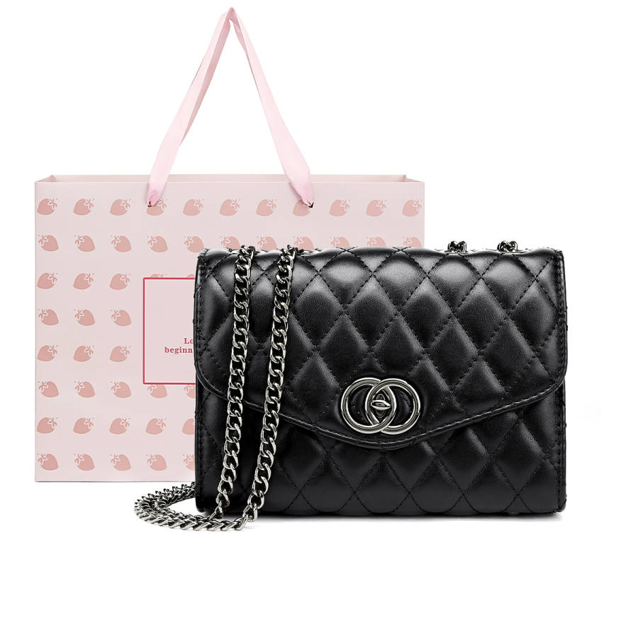 CORALDAISY Synthetic Leather Small Square Bag, Shoulder Bag, Crossbody Bag, Shoulder Bag Regular Women's Black/White