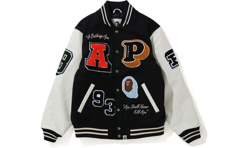 A BATHING APE Bape Crazy Patch Varsity Jacket
