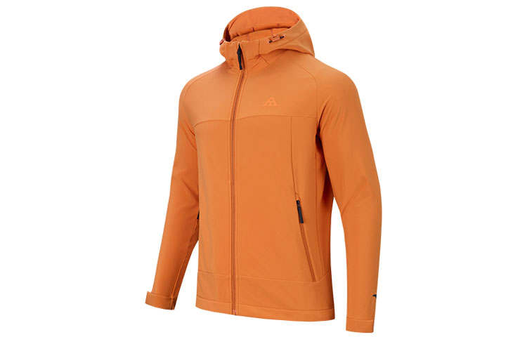 ANTA Anta Collection, Solid Color Shell Softshell Windproof Water Repellent Woven Fleece Lined Hooded, Earthy Shell Jacket