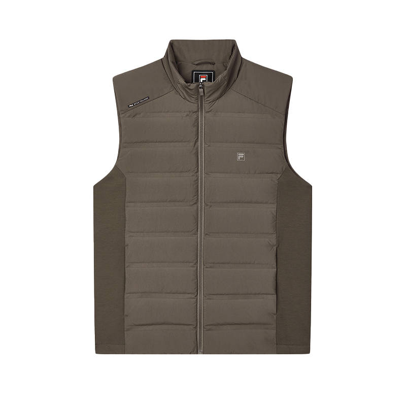 FILA Down Vests Men's Caramel Coffee Stand Collar Moderate