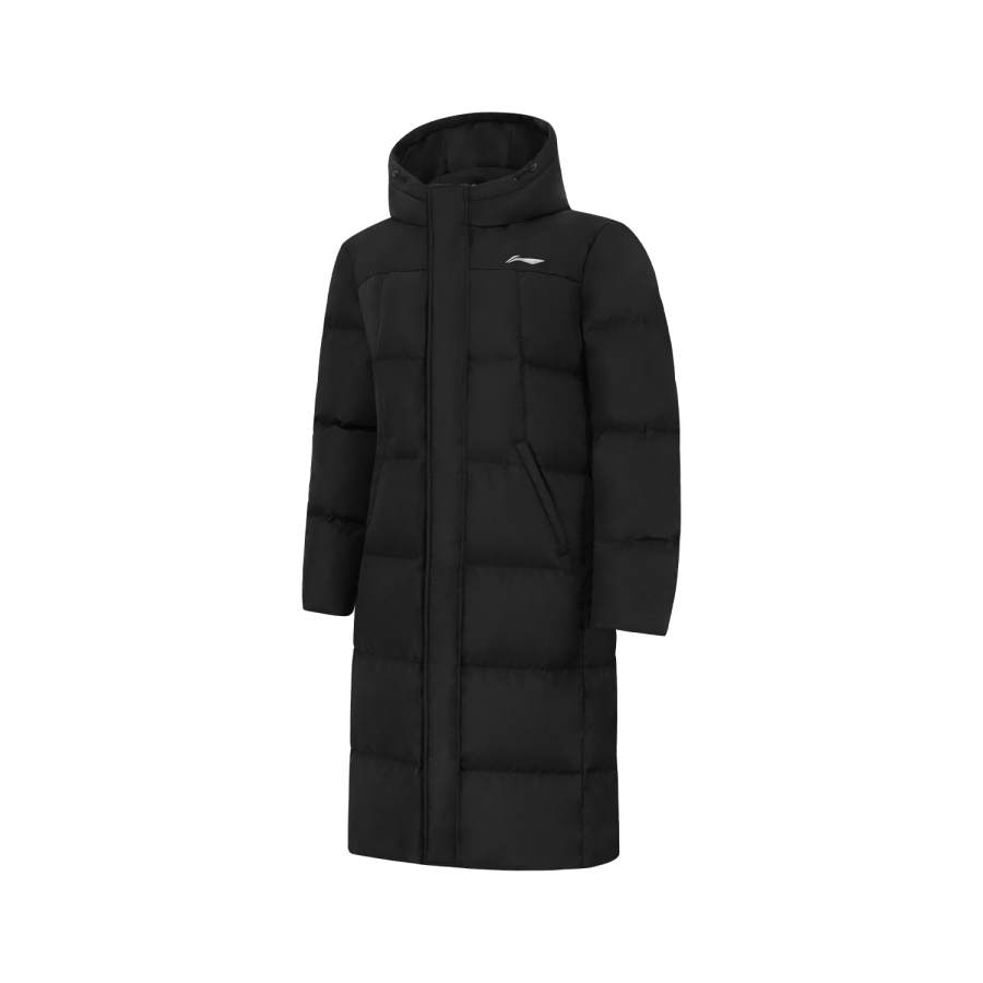 Li-Ning Li Ning Solid Color Hooded Fleece Lined Down Jacket Men's Black