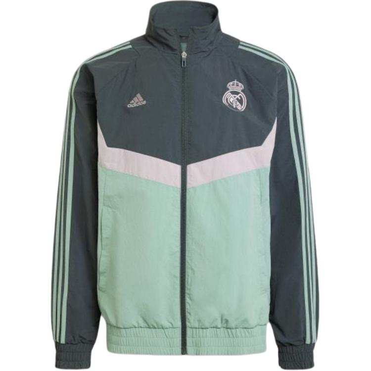 Adidas Adidas Real Madrid Seasonal Track Top Retro Sports Stand Collar Jackets Men's Blue Green