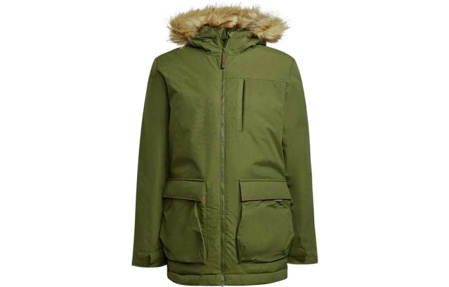 Adidas Adidas Puffer Jackets Men's Army Green Hooded Moderate