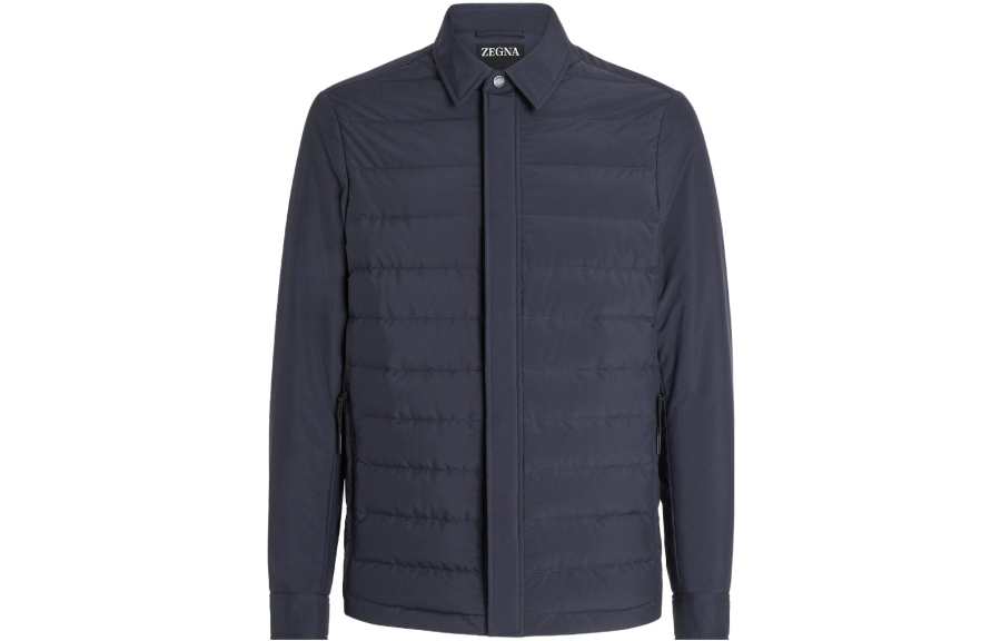 Ermenegildo Zegna Puffer Jackets Men's Marine Blue Shirt Collar Fleece Lined Puffer Jacket