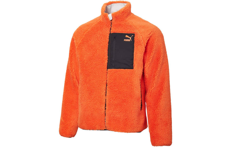 PUMA Velvet Jackets Men's Flame Orange/Black Stand Collar Thickened