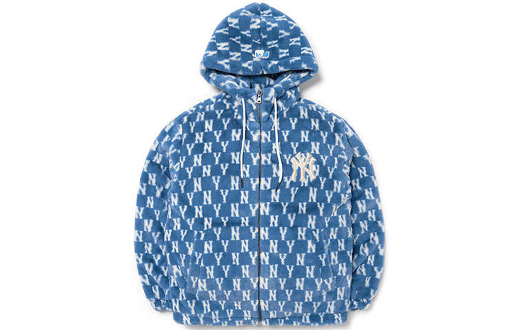 MLB Old Flower Velvet Jackets Unisex Blue Hooded Moderate