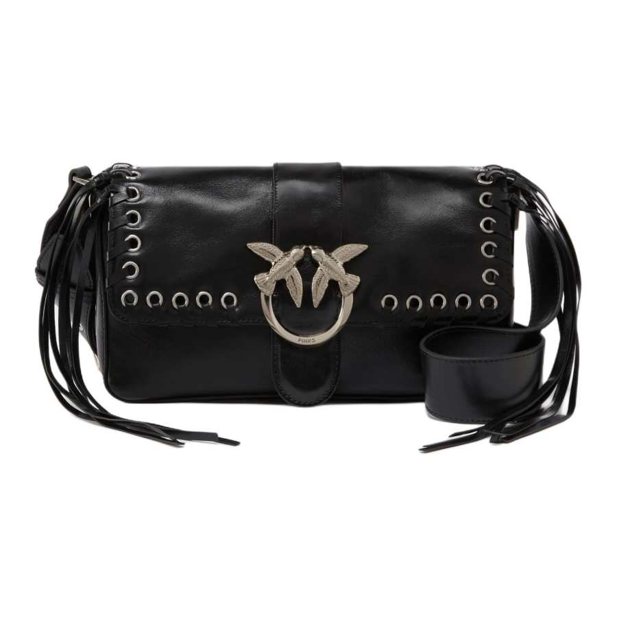PINKO Love Bag Cow Leather Shoulder Bag Women's Black