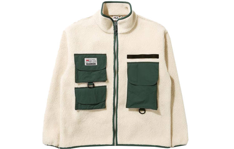 FILA Velvet Jackets Unisex Beige Stand Collar Thickened