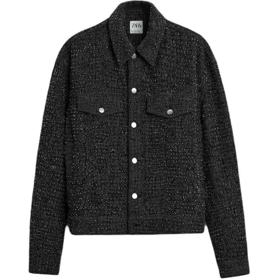 ZARA Denim Jackets Men's Black Lapel Moderate Straight Fit