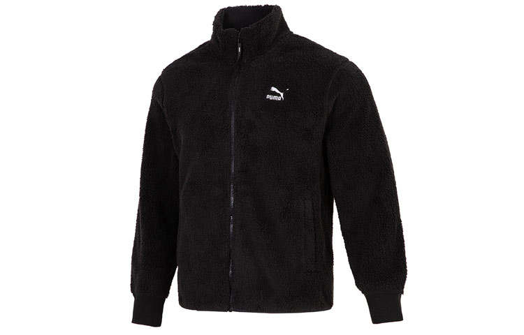 PUMA Solid Color Fleece Lined Athleisure Stand Collar Sherpa Velvet feel Coat Men's Black