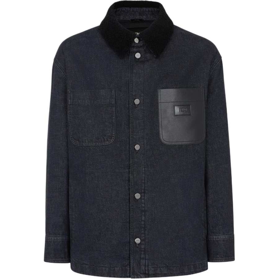 FENDI Logo Detailed Long Sleeved Denim Jacket