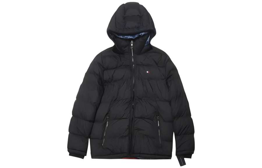 Tommy Hilfiger Puffer Jackets Men's Black Hooded Thickened Other
