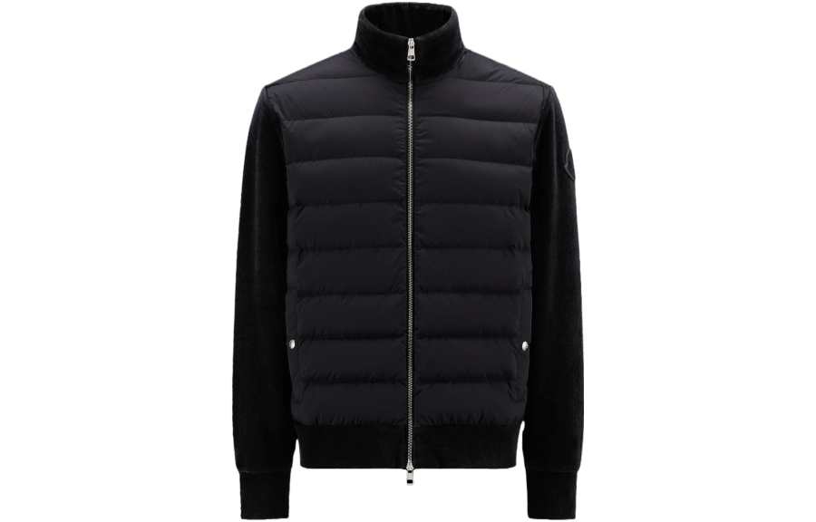 Moncler Padded Corduroy Down Jackets Men's Black Stand Collar Moderate Other