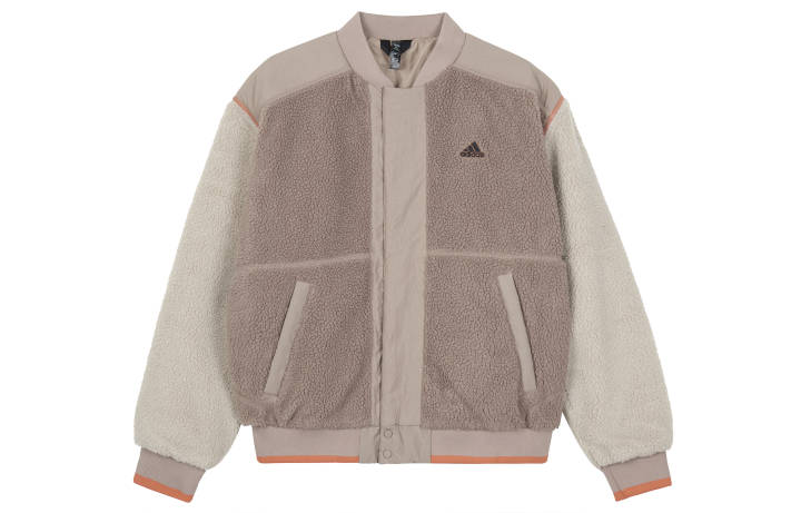 Adidas Adidas Velvet Jackets Men's Khaki Stand Collar Thickened And Fleece Lined