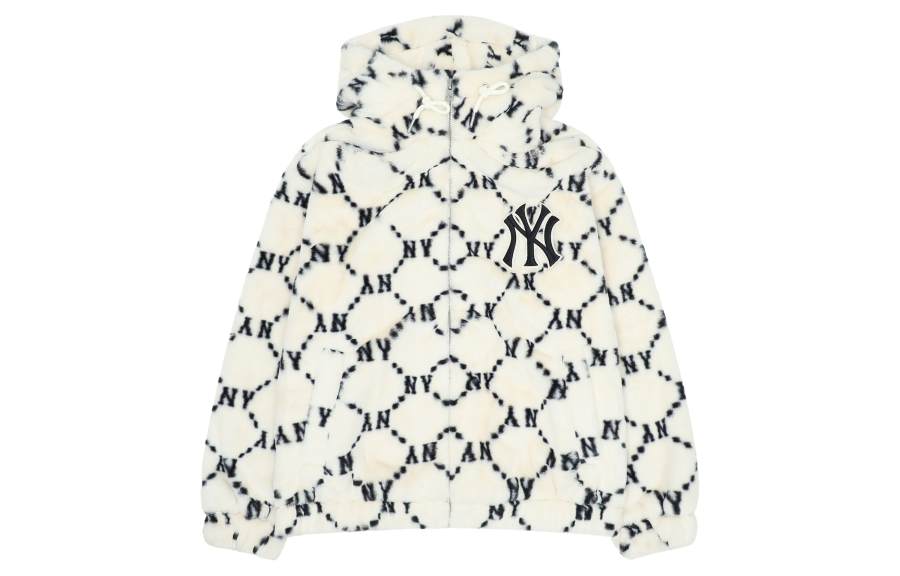 MLB Old Flower Velvet Jackets Unisex Cream Hooded Non Detachable Moderate