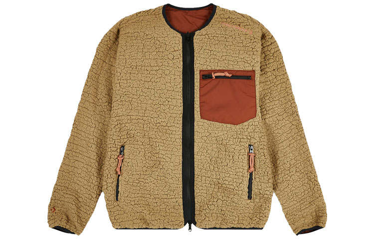 Converse Velvet Jackets Unisex Milk Tea Beige Crew Neck Thickened And Fleece Lined