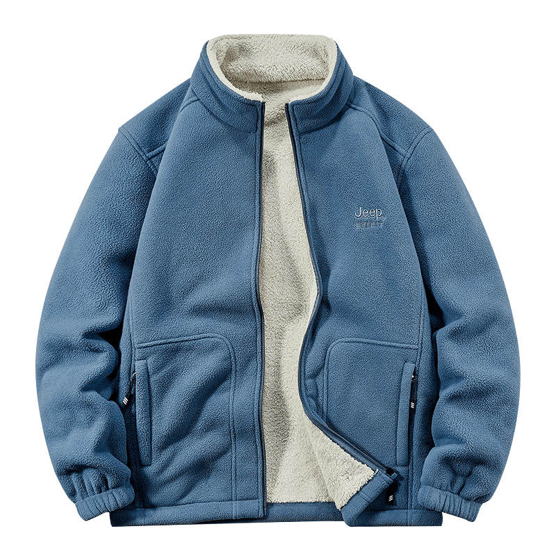 JEEP SPIRIT Jeep, Embroidery Brand Logo Fleece Lined Stand Collar Casual Fashion Polar Fleece Thermal Fleece Tops