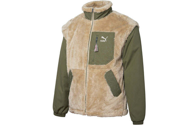 PUMA Velvet Jackets Men's Khaki Stand Collar Moderate