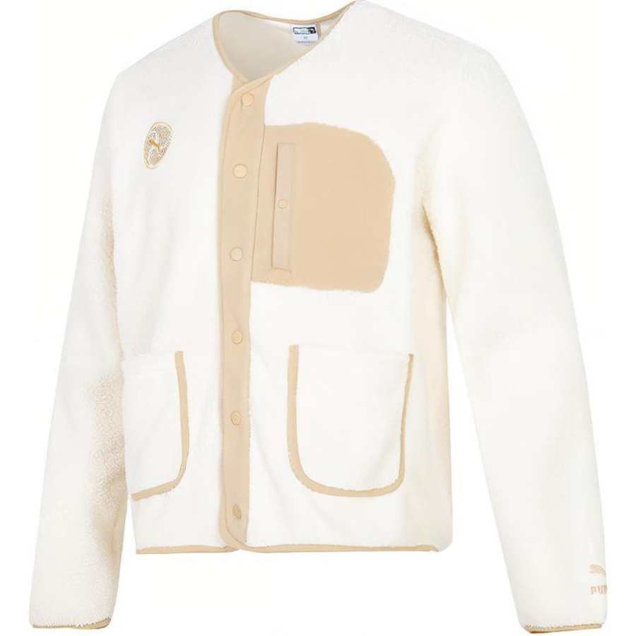 PUMA Velvet Jackets Men's Ecru Collarless Thickened And Fleece Lined