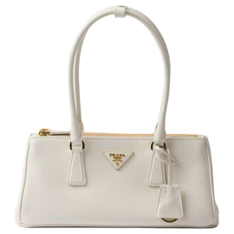 PRADA Galleria Calfskin Crossbody Handbag, Shoulder Bag Medium Women's White