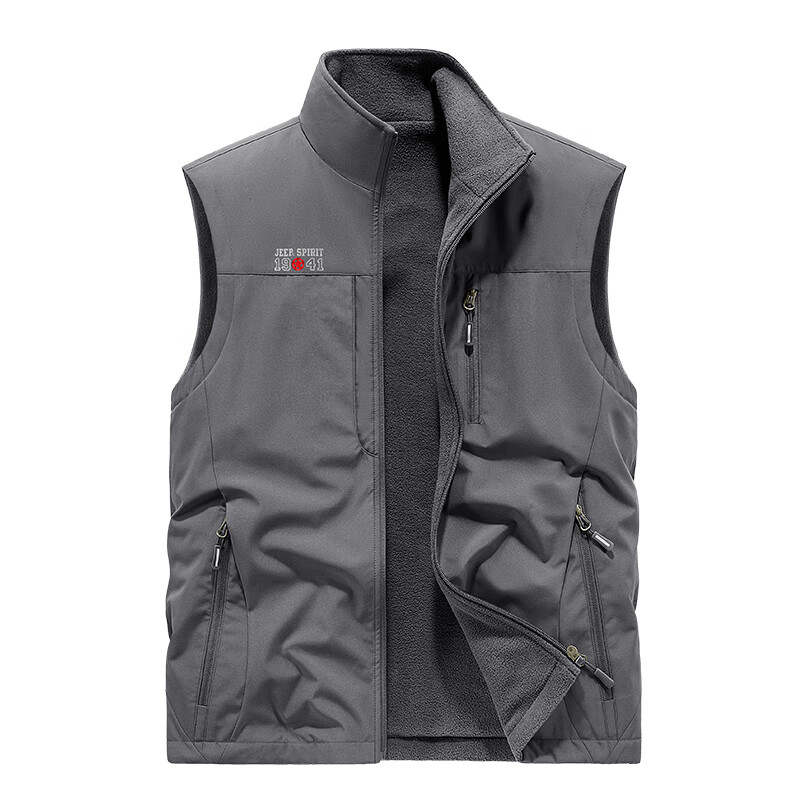 JEEP SPIRIT Vests Men's Stand Collar Thickened And Fleece Lined Fishing