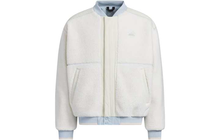 Adidas Adidas Velvet Jackets Men's Pink White Baseball Collar Thickened And Fleece Lined