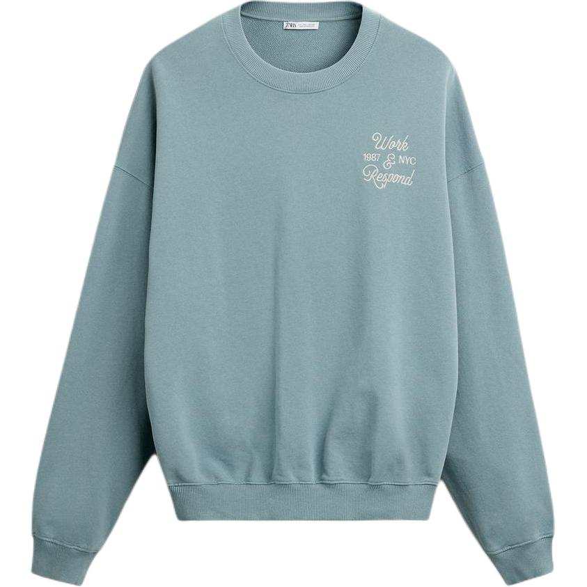 ZARA Sweatshirts Men's Sky Blue Crew Neck Moderate