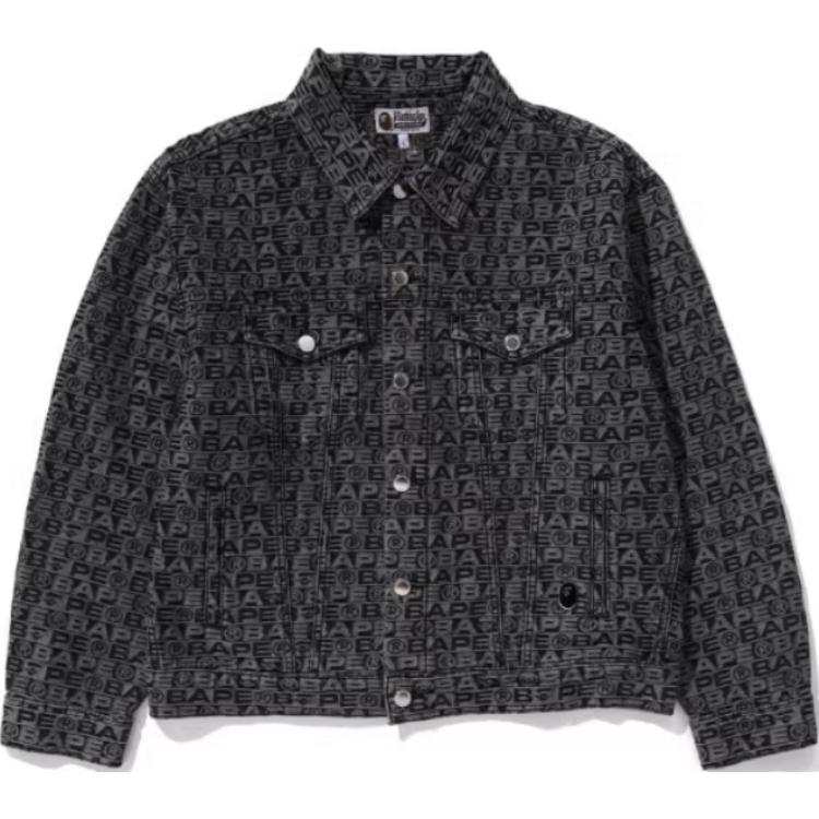 A BATHING APE Bape Lux Sport Pattern Jacquard 13oz Denim Trucker Jacket