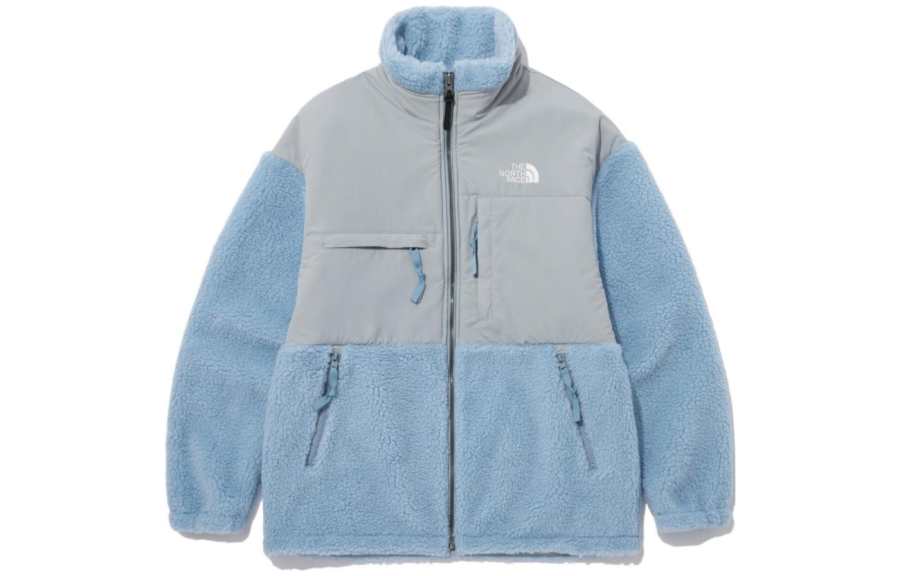 THE NORTH FACE Velvet Jackets Unisex Blue Stand Collar Thickened And Fleece Lined