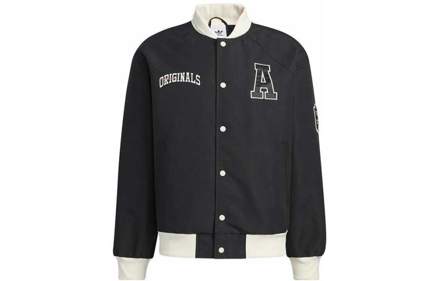 Adidas Originals Baseball Jerseys Men's Black Stand Collar Moderate Straight Fit