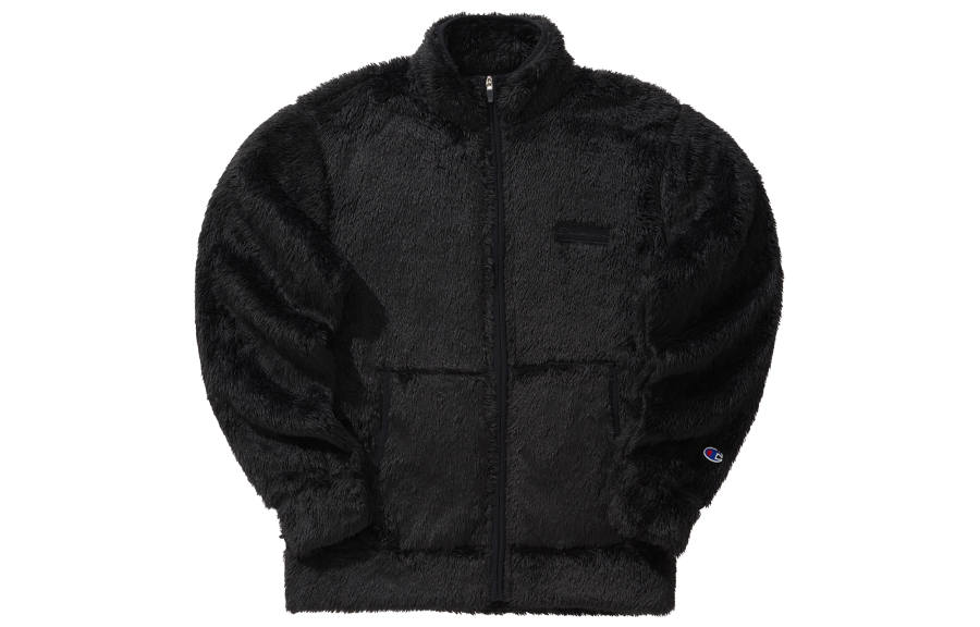 Champion Basic Collection, Embroidery Logo Faux Sherpa Stand Collar Zippers Fleece Lined Velvet feel Coat Japan Version