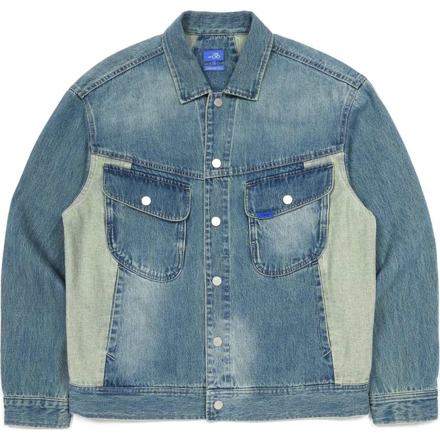 Lee Lee SS25 INDIGO Denim Jackets Men's Light Blue Lapel Moderate