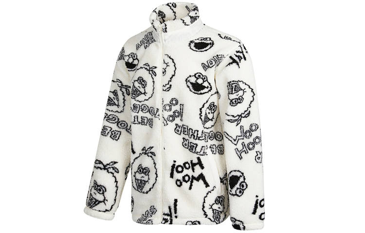 Adidas Neo X SESAME STREET Sesame Street Co Branded Collection Velvet Jackets Unisex White Stand Collar Moderate