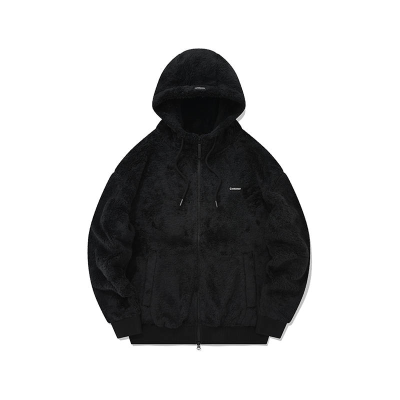 COVERNAT Velvet Jackets Unisex Black Hooded Moderate