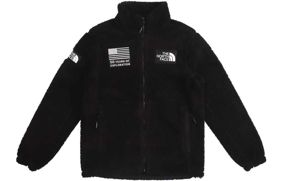 THE NORTH FACE Velvet Jackets Unisex Black Stand Collar Thickened