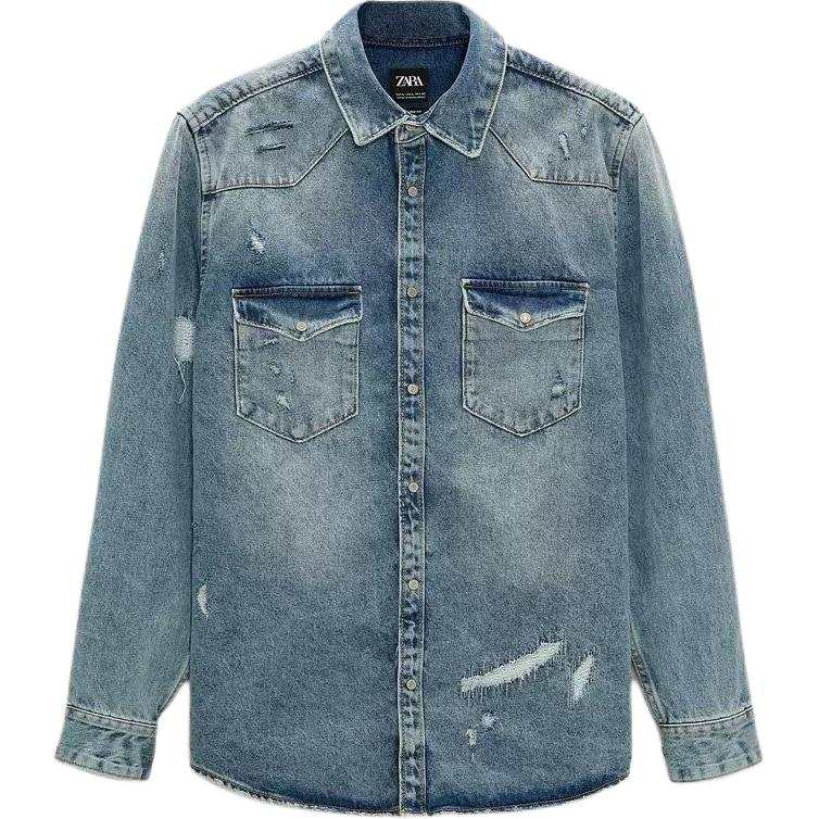 ZARA Denim Jackets Men's Blue Lapel Moderate Other