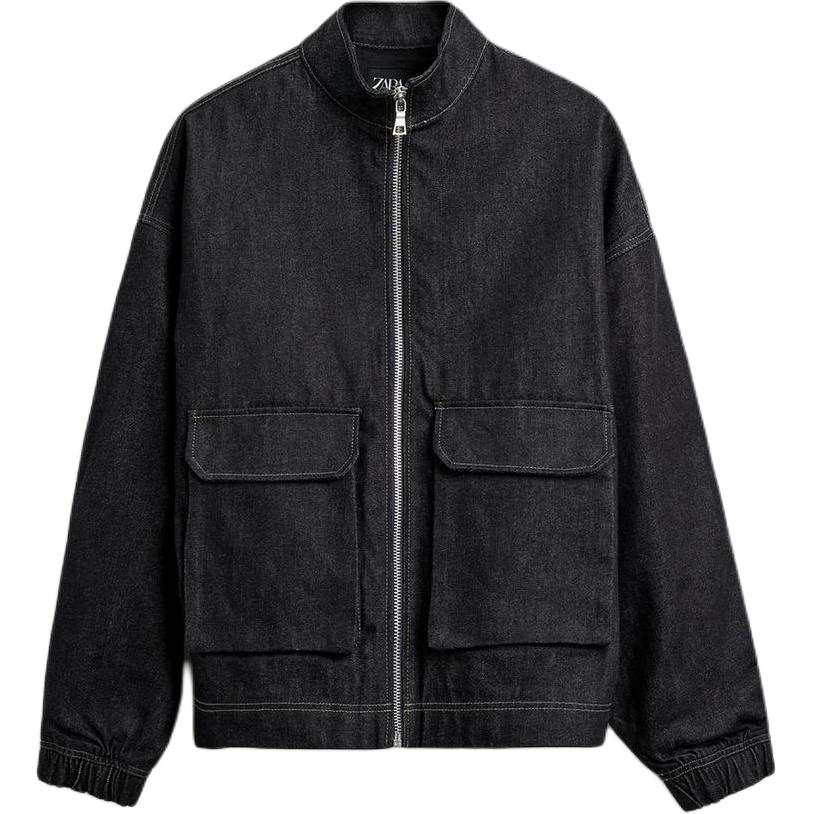 ZARA Denim Jackets Men's Indigo Stand Collar Moderate